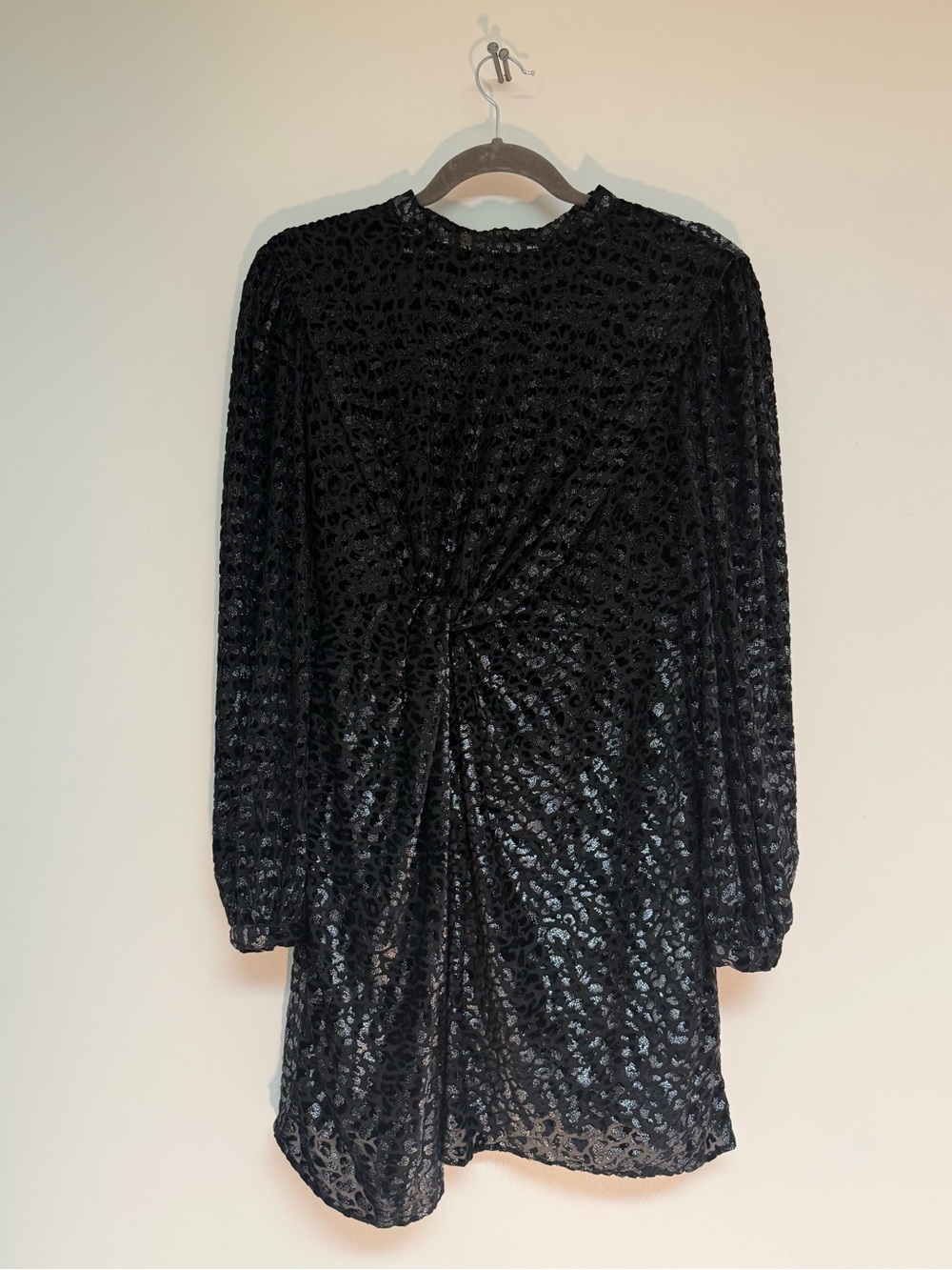 AllSaints Black Velvet Twist-Front Mini Dress